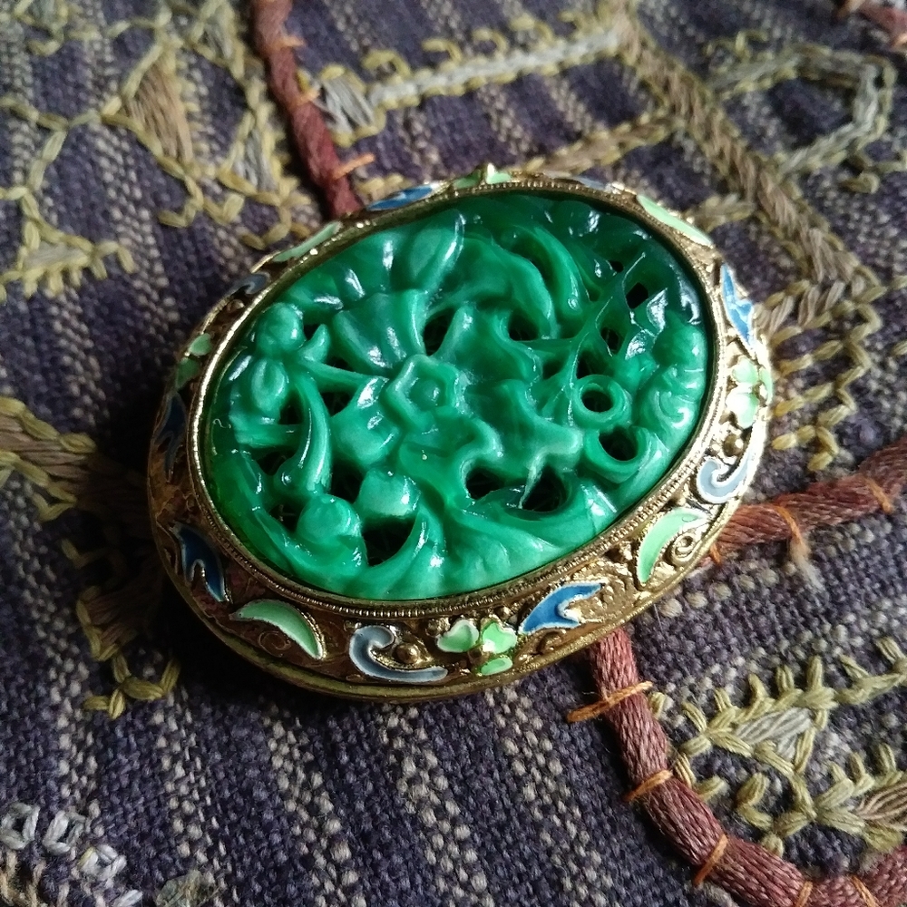 Vintage Chinoiserie Brooch Export Silver style
